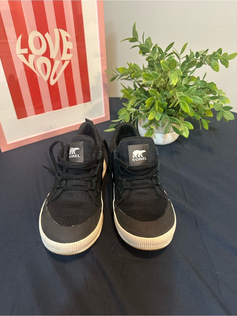 Sorel Kids Black Lace-Up Mesh Sneakers with White Soles